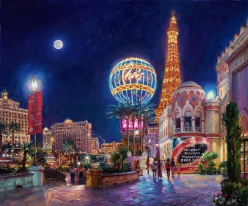modern Painting - Paris Las Vegas cityscape modern city scenes night